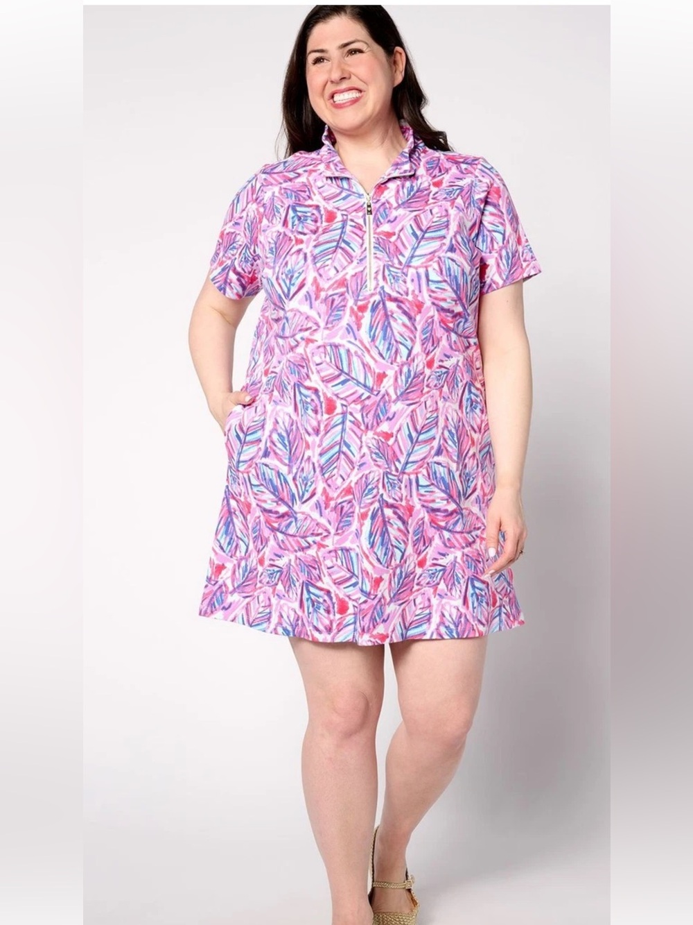 Belle by Kim Gravel Perfect Pique Batik Chic Zip Short Sleeve Dress NWT - Large